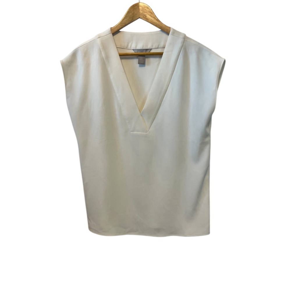 H&M Cream V Neck Sleeveless Loose Fit Dressy Top 6